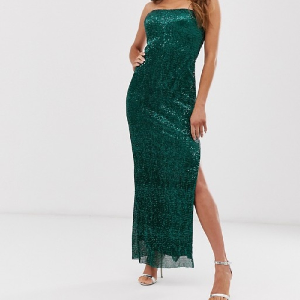💚Club L London plisse sequin split maxi dress XS